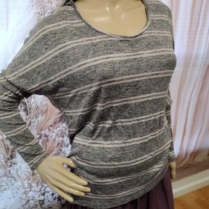 Self Esteem Women's XL Dark Heather Gray Pink Stripes Batwing Sleeve Casual Top